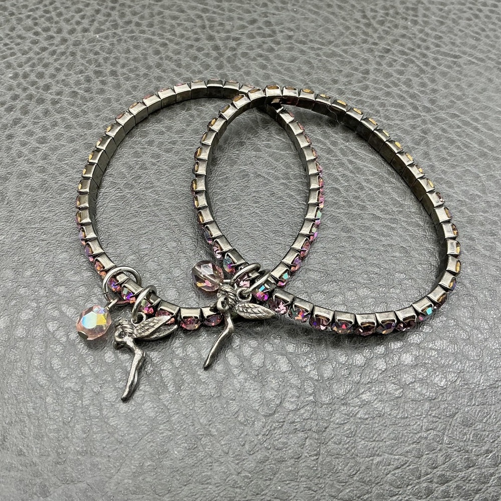 Purple Crystal Angel Fairy Charm Tennis Bracelet Set Of 2 Womens‎ 6.5 In Jewelry